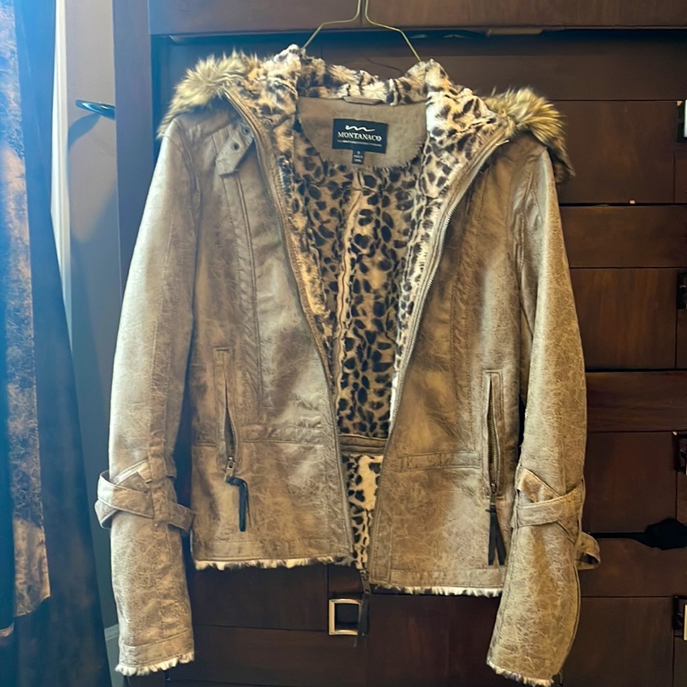 Faux Leather Leopard Fur Jacket